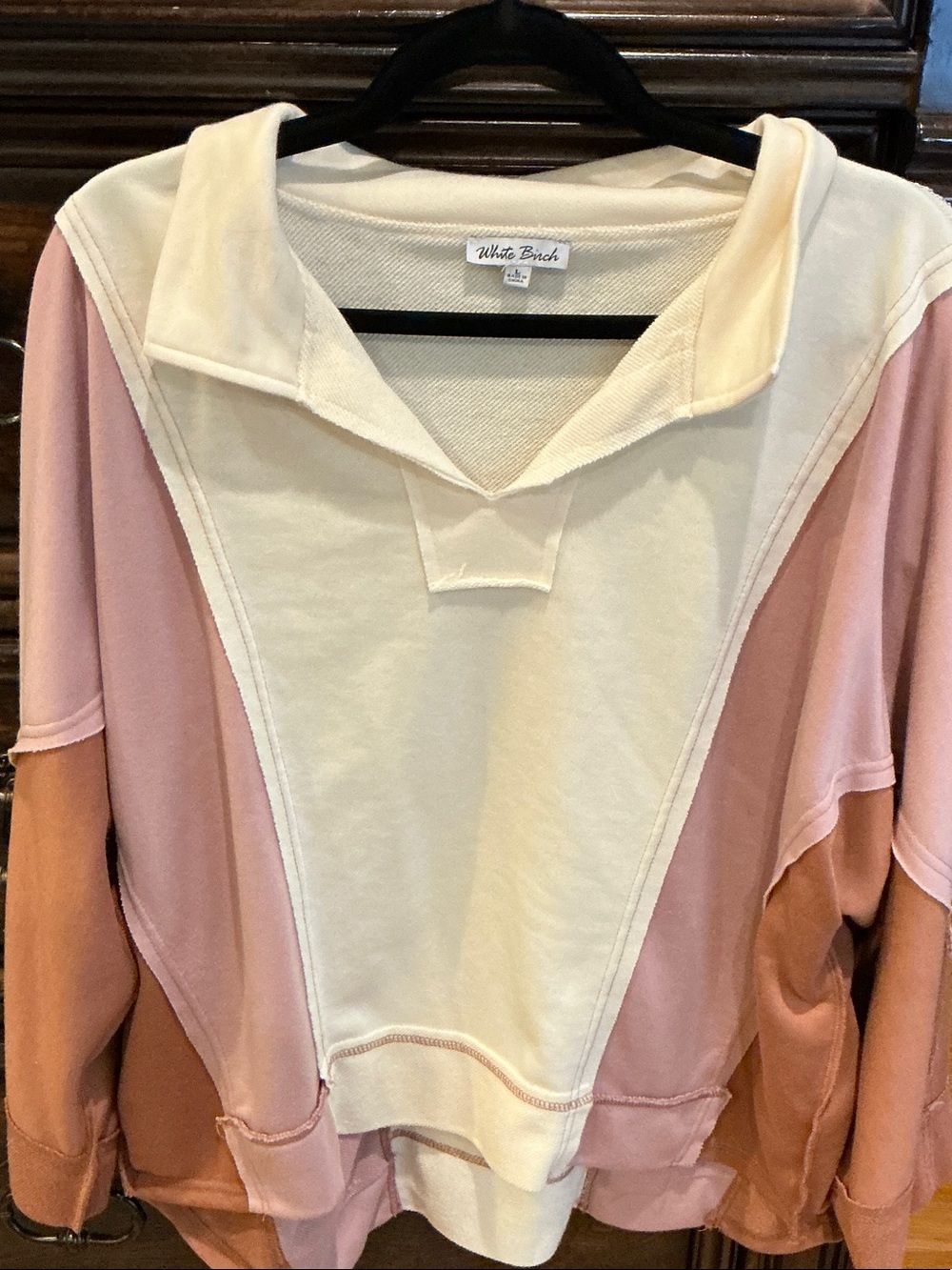 white birch Cream and Light Pink Colorblock Hoodie